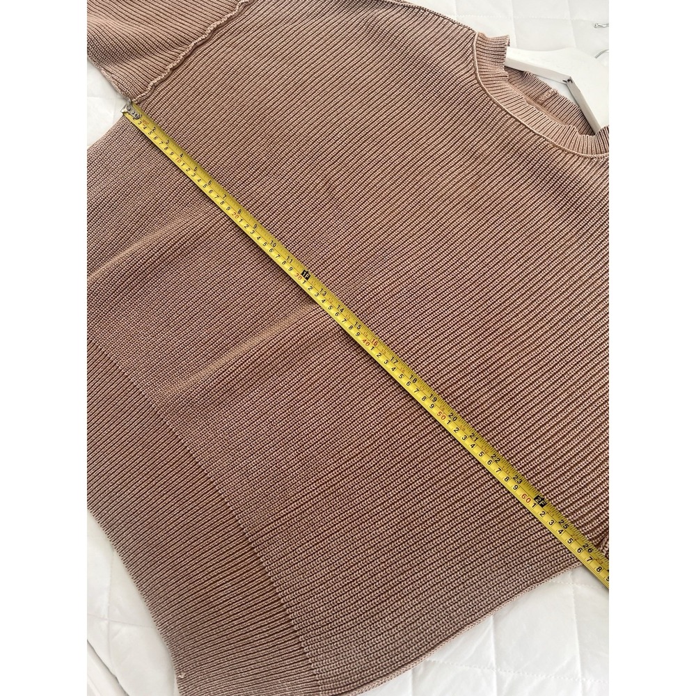 Aerie Ribbed Knit Sweater Balloon Sleeve CrewNeck Brown Cozy Casual Lounge Top M - Picture 6 of 10